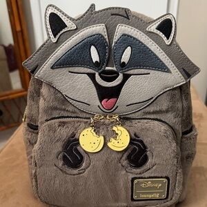 Rare Loungefly Disney Fuzzy Meeko Raccoon Backpack